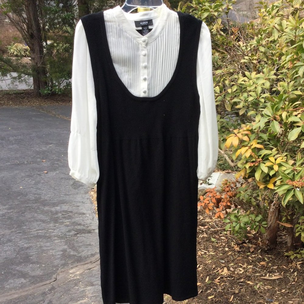 Alfani White Top in Black Knit Dress
